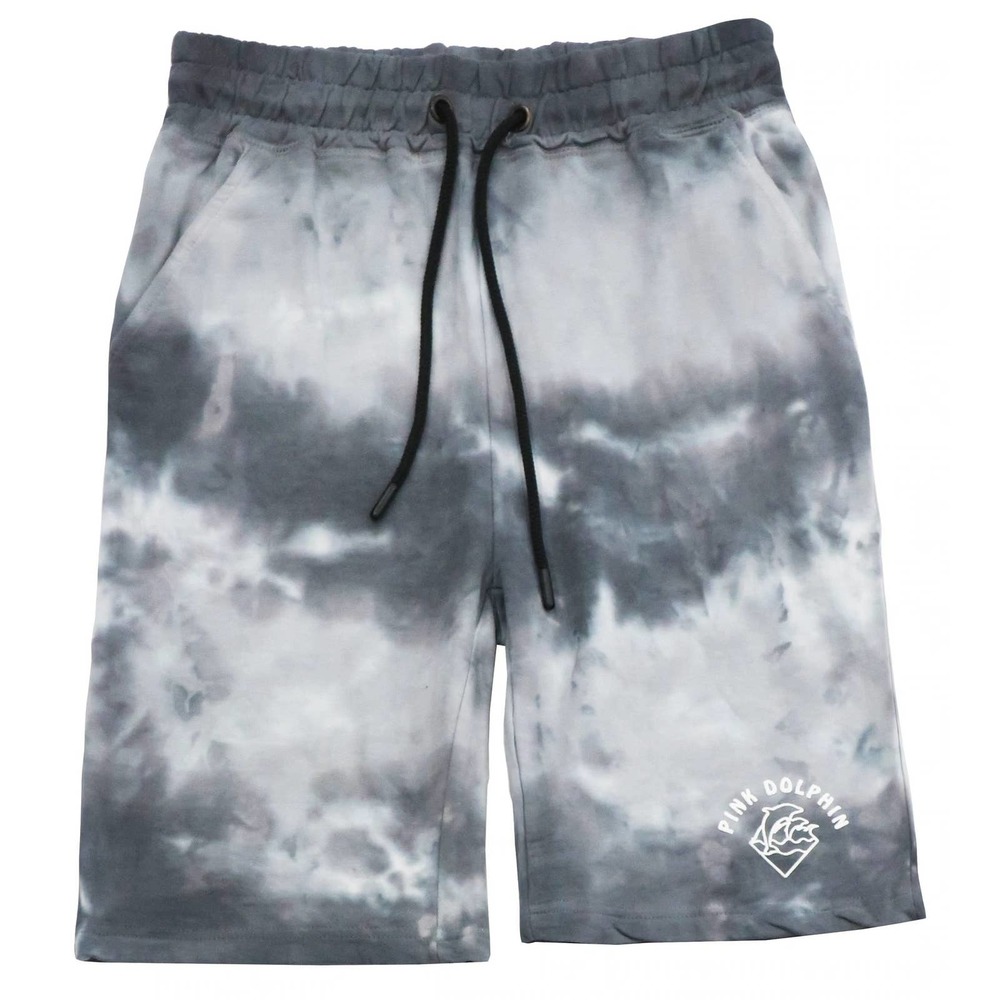 Pink Dolphin Men's Tie Dye Waves Script Logo Fleece Sweat Shorts - Grey